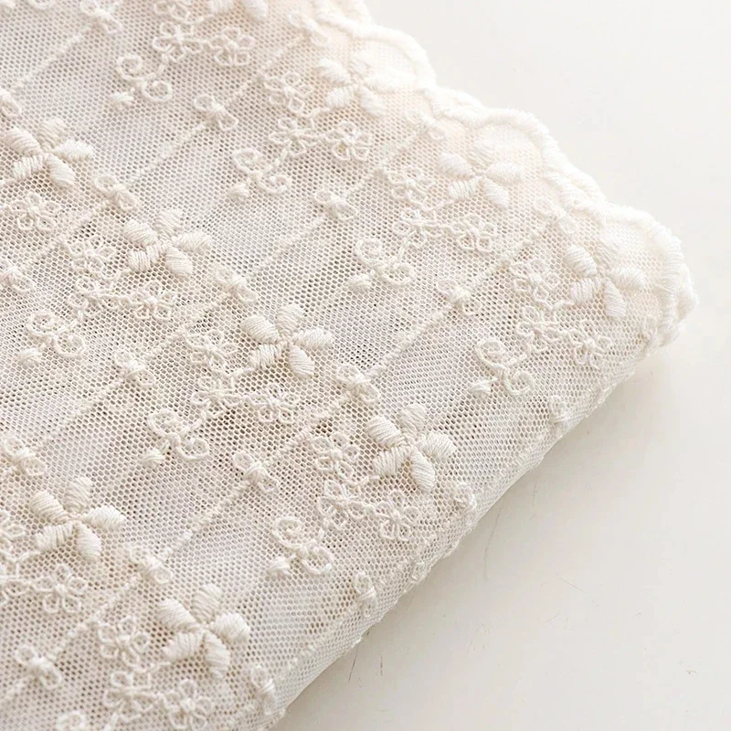 125cm 0.5meter/lot Retro Beige Flower Striped Mesh Embroidered Lace Fabric Soft and Good Touch DIY Sewing Cloth