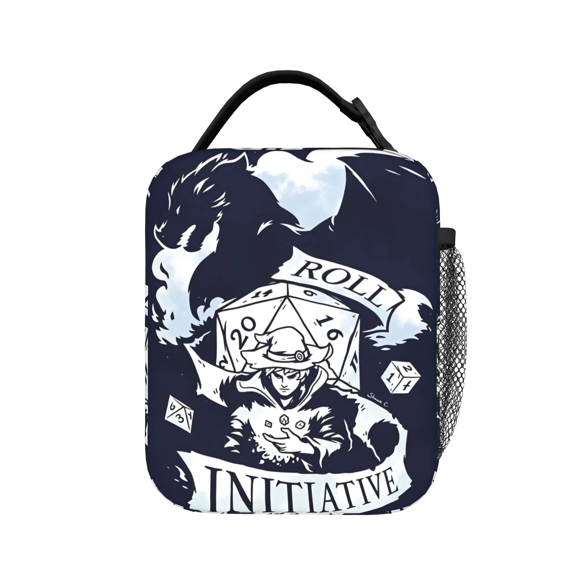 Medieval Dragon And D20 Dice Dnd Lunch Bag Lunch Box Outdoor Picnic Portable Tote Food Bags For Women Oxford Design Cooler Bag