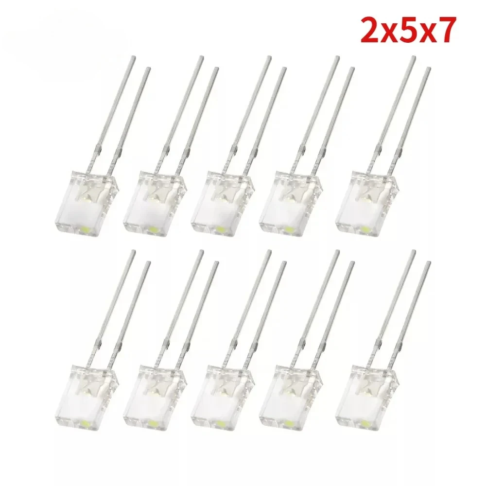 100 Stück 2 x 5 x 7 mm LED-Diode, 2 x 5 x 7 mm, quadratische LEDs, transparentes Leuchtdioden-Set, 5 Farben, Rot, Gelb, Blau, Grün, Weiß