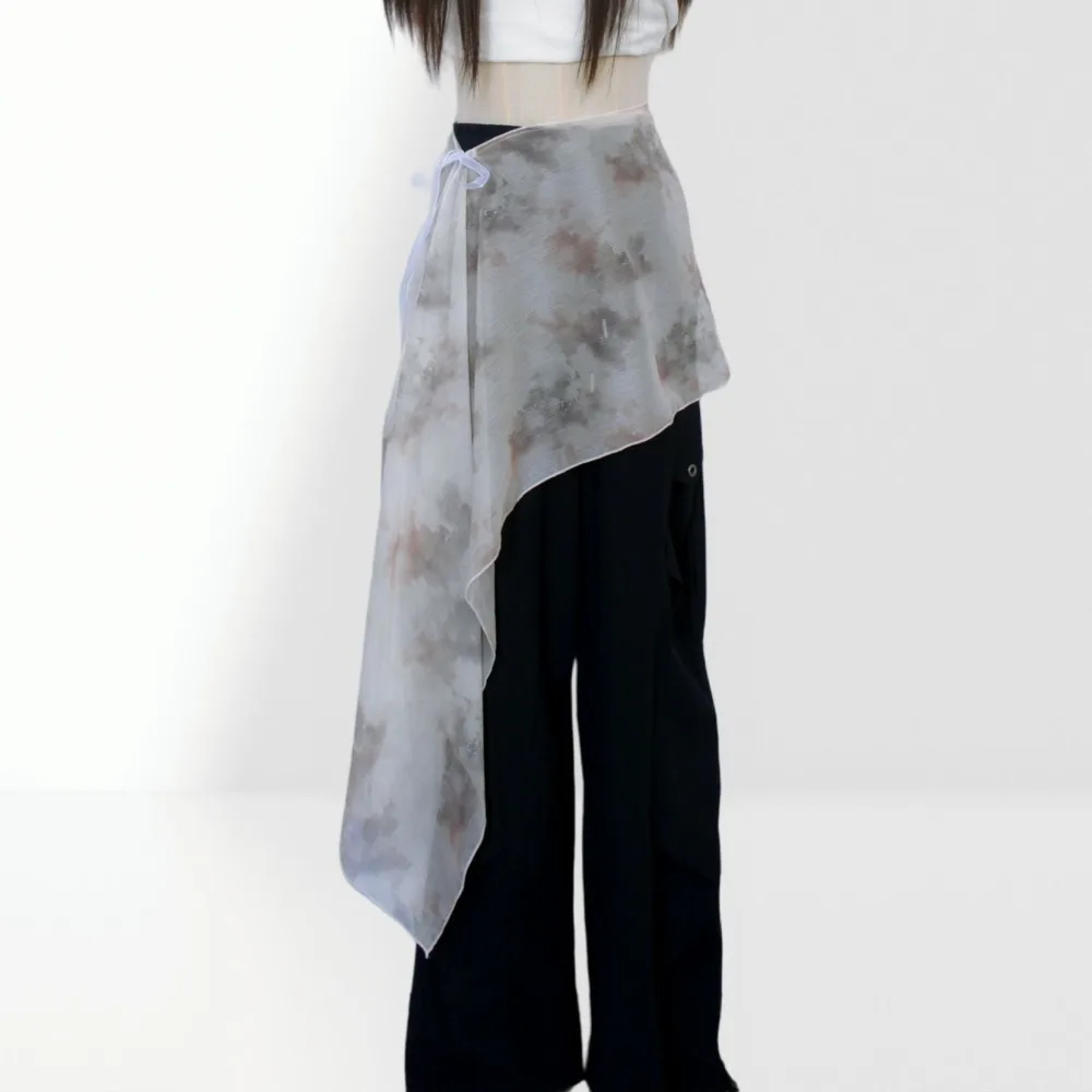 

High Waist Lace Midi Skirt Side Slit See Through Lace Long Skirt Hip Scarf Breathable Harajuku Chiffon Wrap Skirt