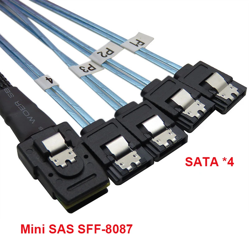 

Mini SAS 36Pin SFF-8087 to 4 SATA 7Pin Data Cable Splitter Breakout Elbow Lane SATA Server Array Card Hard Drive Extend Cable