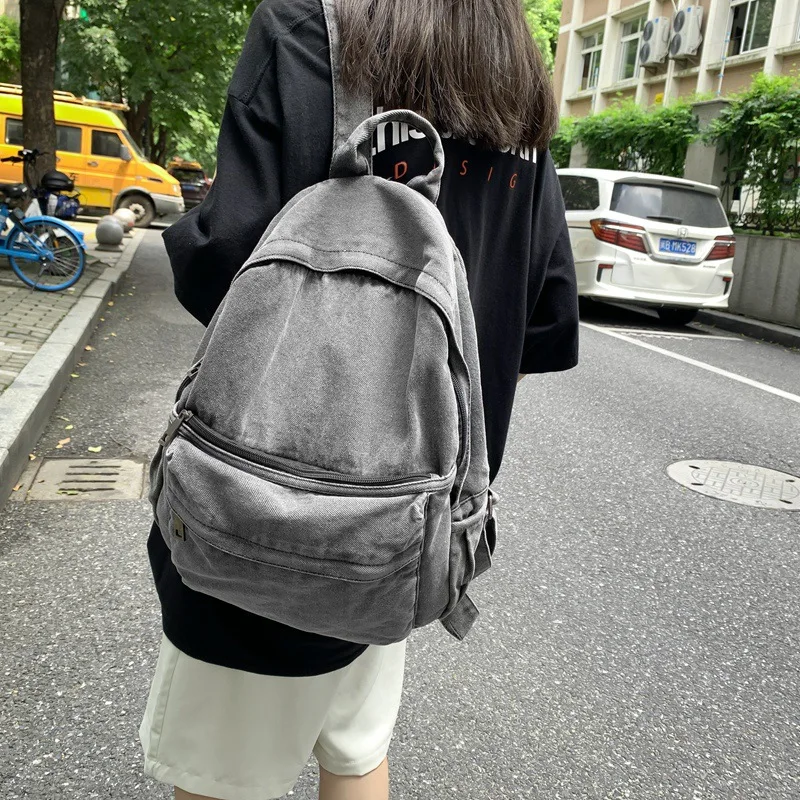 New Gray Denim Backpack Women's Leisure Travel Outing Shoulder Bag Female Fashion Schoolbags Suitable For Boys And Girls Mochila