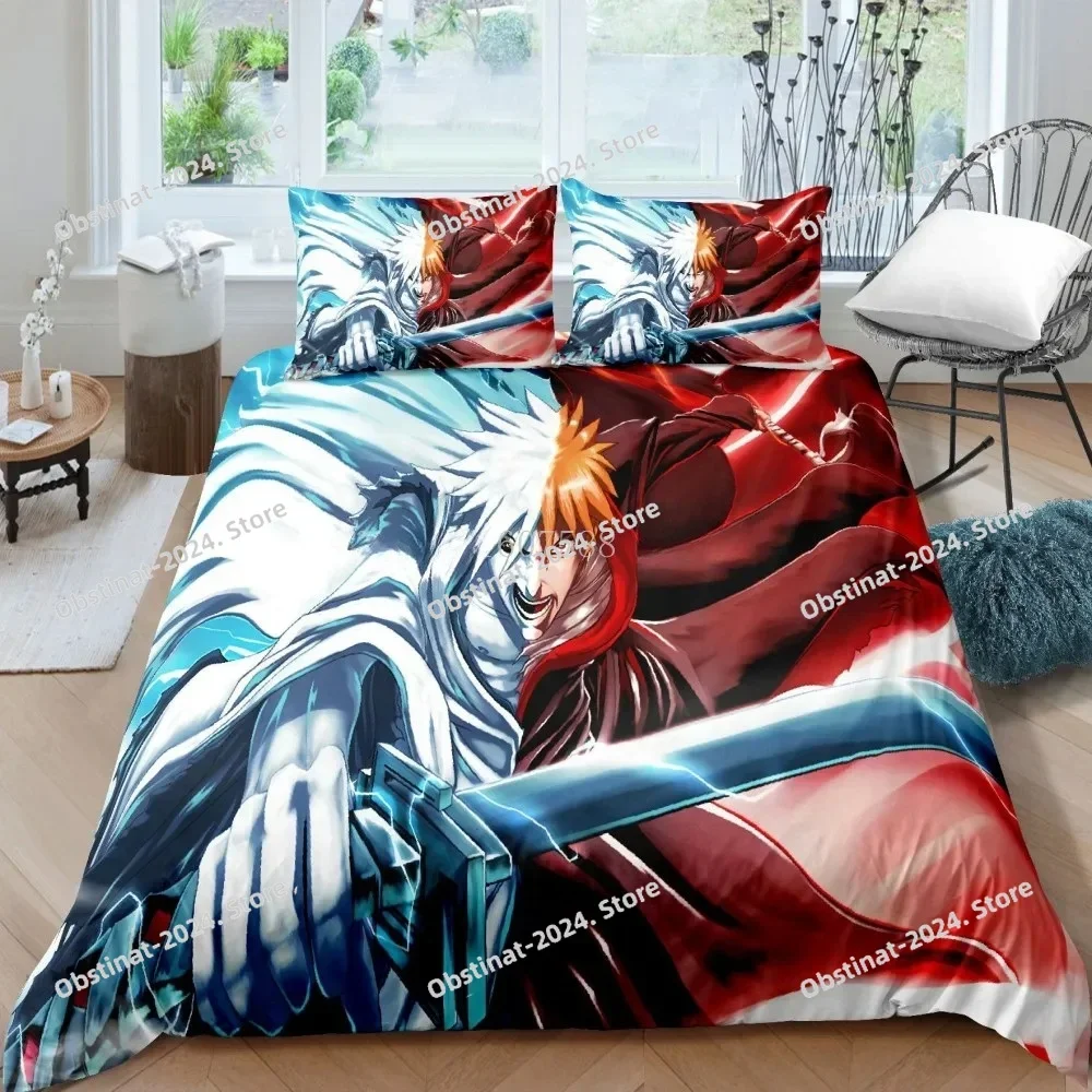 3D 블리치 쿠로사키 이치고 침구 세트 베개 커버 포함 침대 이불 커버 부드러운 싱글 더블 퀸 슈퍼 킹 사이즈 침구