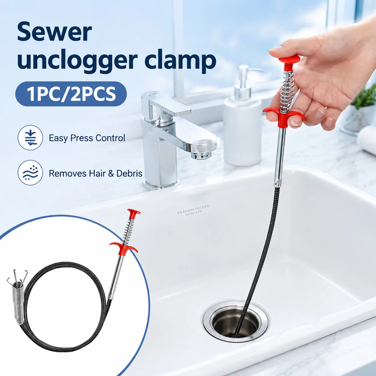 Drain Clog Remover Grabber Tool Flexible Steel Cable Sewer Unclogger Clamp for Sink Shower Bathtub Kitchen Bathroom Cleaning Kit