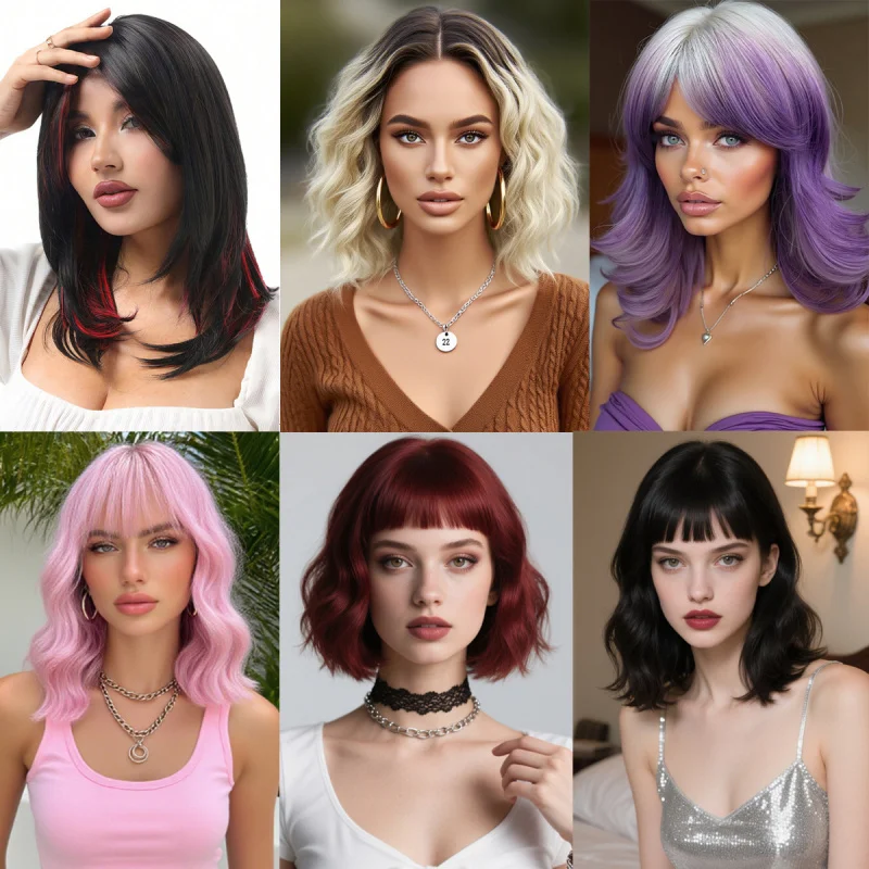 

Короткие вьющиеся волосы, розовый полный парик Lolita, набор ежедневных имитационных париков на складе