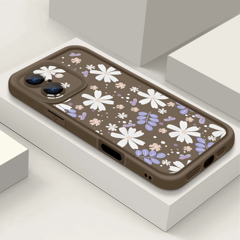 

Мягкий силиконовый чехол из ТПУ для iPhone 16e 16 Pro Max 15 14 Plus 13 12 Pro Max 11, противоударный чехол для телефона с маленькими белыми цветами и принтом
