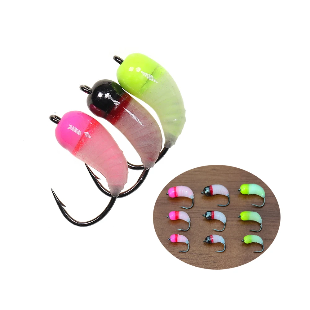 9 Stück # 8 # 10 # 12 Messing-Perlenkopf-Nymphen Leuchtende/Fluoreszierende Scud-Fliegen für Forellen-, Barsch- und Crappie-Angeln sowie Eisfischen – Köder