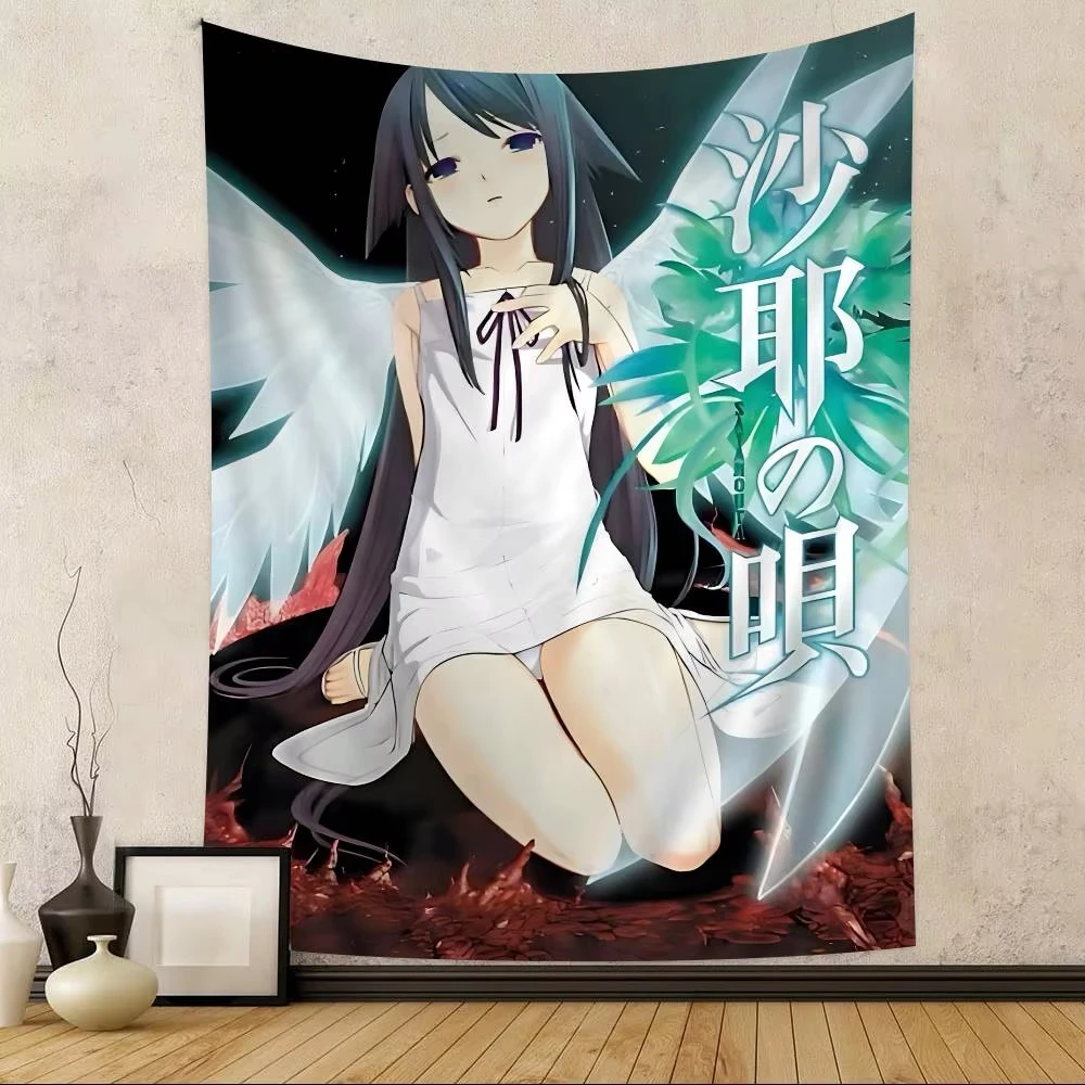 Bohemian Horror Theme Tapestry, Saya No Uta Cartoon Pattern for Unique Room Aesthetic Wall Hanging Gift