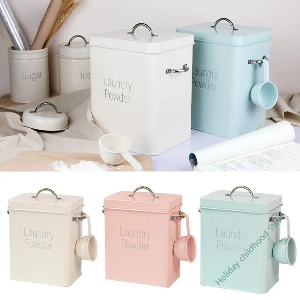 Laundry Detergent Powder Storage Tin Box Farmhouse Detergent Handy Soap Decor Room Laundry Rice Container Washing Dispenser