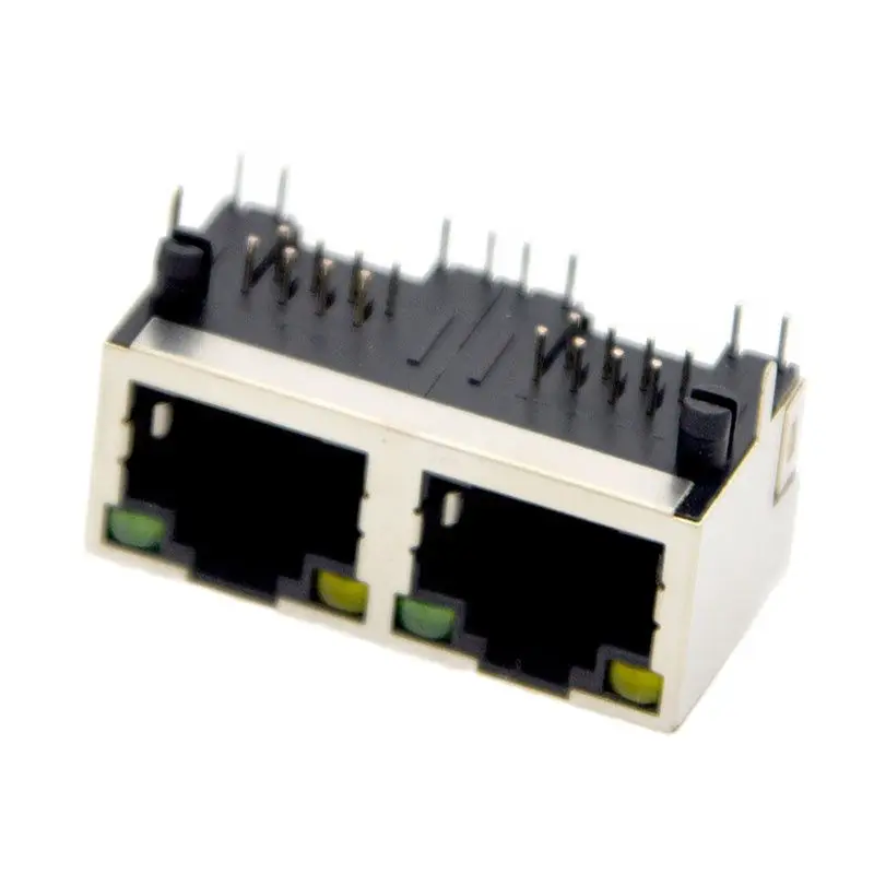 Imagem -06 - Conector de Rede Rj45 56 com Luzes 1*2 1*4 8p8c Blindado Porta Dupla Quatro Portas Rede de Cobre Novo 100 Peças