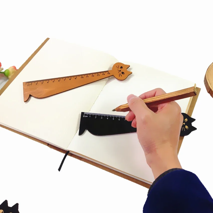 1pcs/lot Ruler Students' DIY Tools Cute Lucky Cat Wooden Ruler Bookmark NEW 15 CM Wood Straight Cute School Supplies