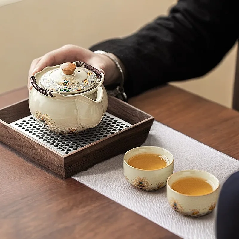 Beige Hand-held Pot To Make Tea Cover Bowl Cup Single Household Anti-scalding Bowl One Person Drinking Small Pot Tea Set