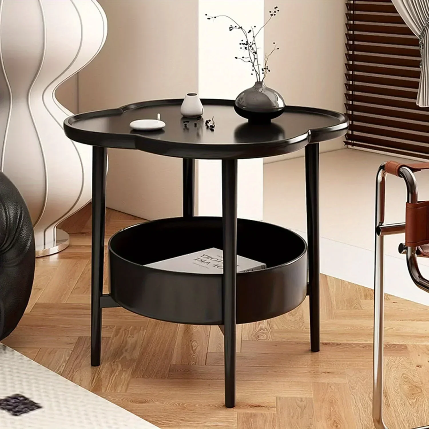 Mesa de centro pequeña de estilo crema, mueble lateral moderno y Simple, doble capa, para salón de café