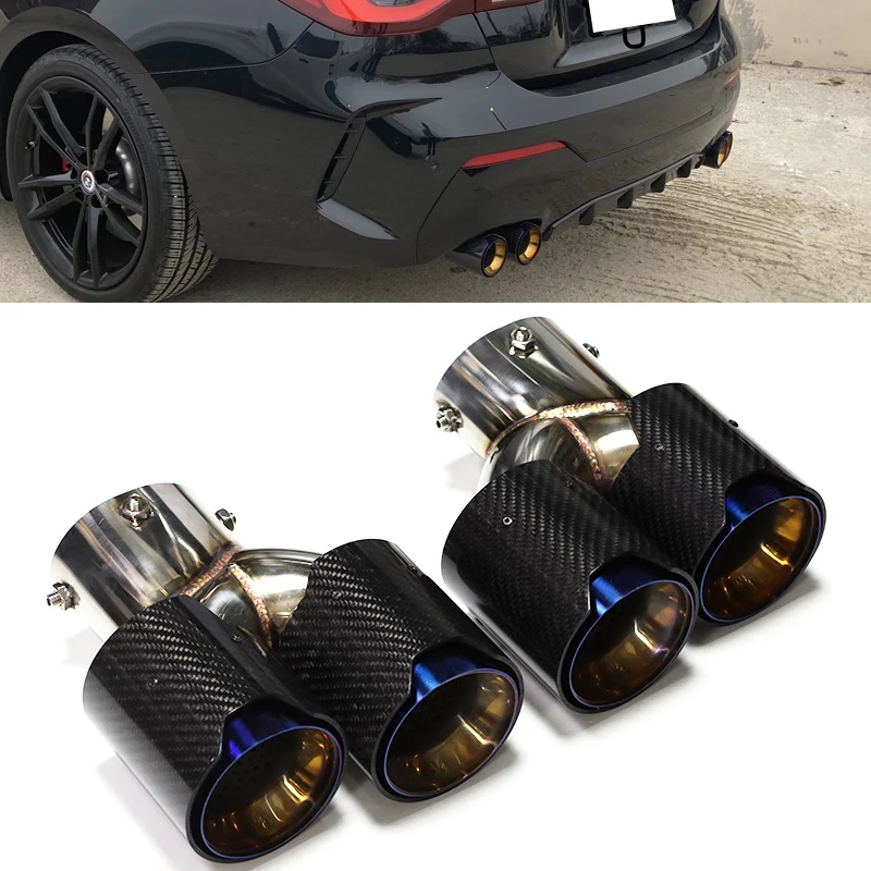 Tubo de escape de coche cuádruple, punta de escape de fibra de carbono para BMW G22 G23 G26 M440i 2019 + punta de silenciador, tubo de escape de rendimiento M