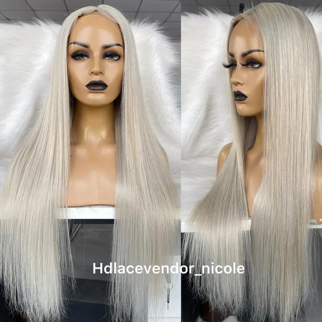 

QueenKing hair SwissTransparent Lace Front Wig 13x6 150% Ash Blonde Silver Grey Wavy Brazilian Remy hair Free Shipping Overnight