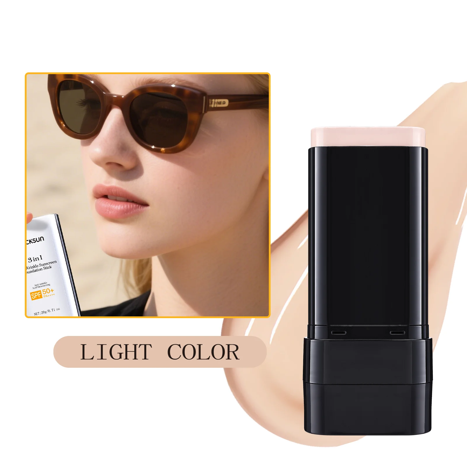 

LUCKSUN 3-in-1 Anti-Wrinkle Sunscreen Foundation Stick SPF50+ Hydrating Flawless Cover Sunblock Foundation, 20g #Light Shade