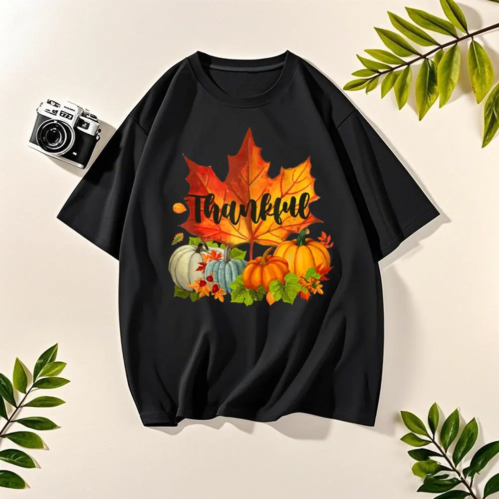 

Happpy Thanksgiving Day Tshirt Autumn Fall Maple Leaves Unisex T-Shirt Creative Design Summer Casual Men Tee Women Cotton Tops