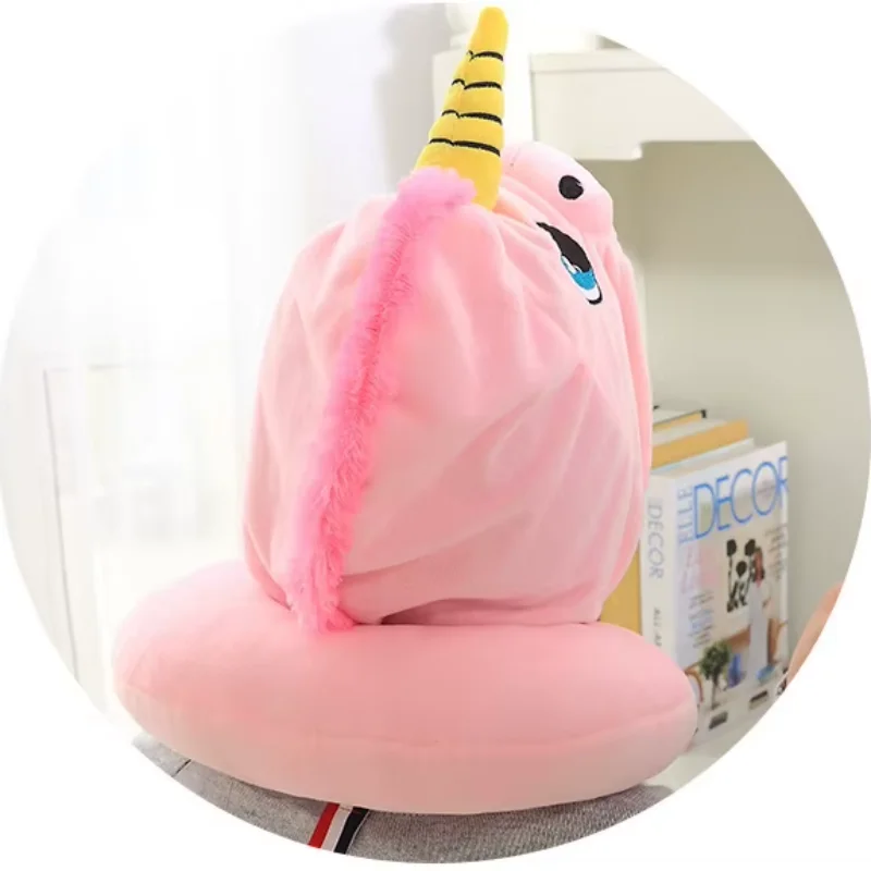 Cartoon Unicorn Soft U-Shape Neck Travel Cushion Pillow for Car Airplane Protable Hooded Pillow Cushion Compact Soft  Neck Rest