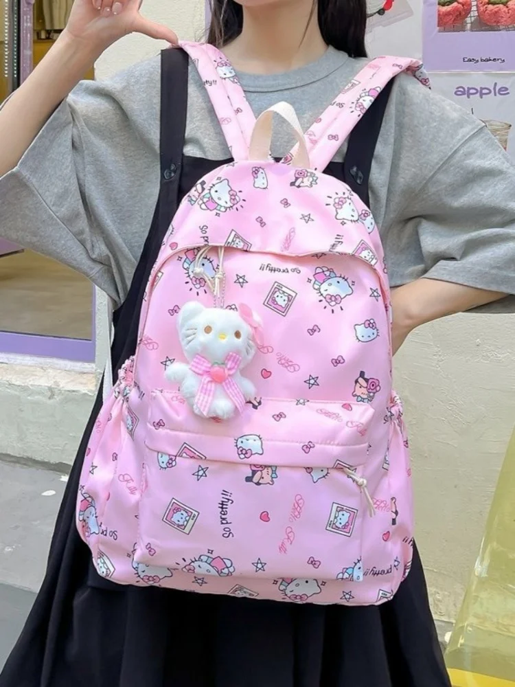 Hello Kitty School Bag Sanrio Children's Backpack Cute Large Capacity Children's School Bags For Girls Kids Travel Bag