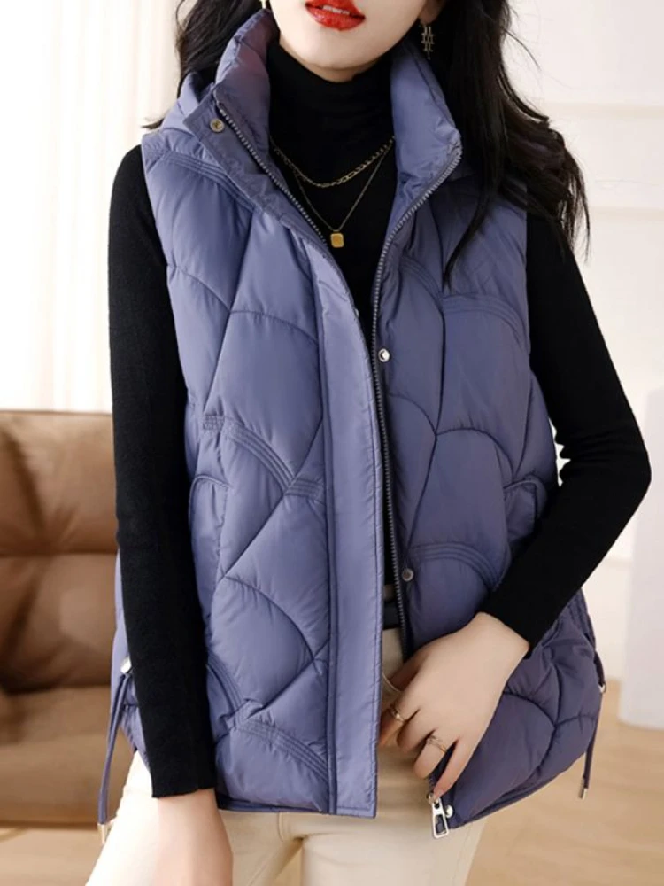 2023 Winter Vest Women\'s Glossy Short Korean Style Bread Vesta Clothes Thickness Warm Down Cotton Puffy Hooded Casual Coat