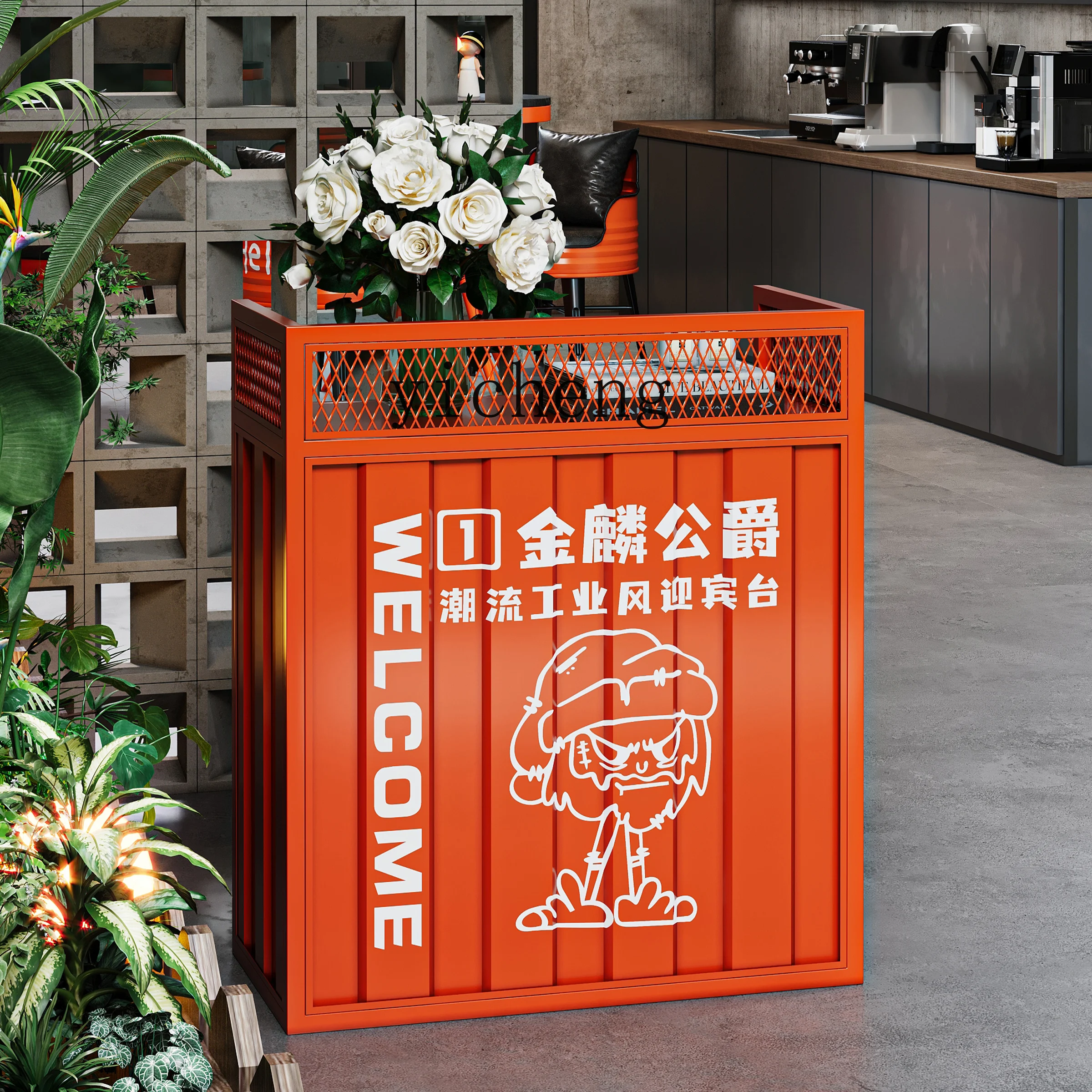 X9  Industrial Style Retro Iron Art Bar Container Small Cashier Counter Reception Desk