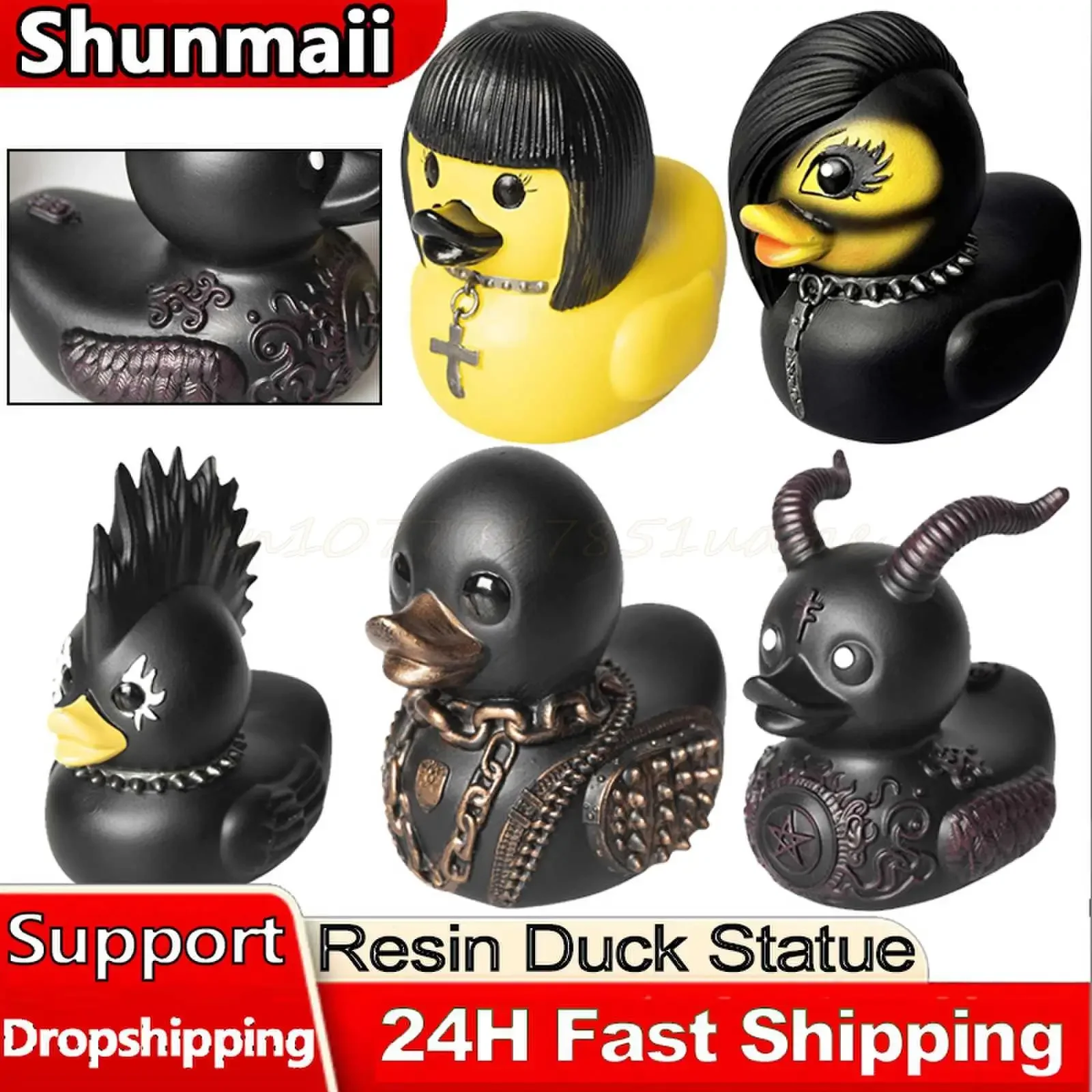 Death Rock Duck Statue Devil Duck Ornaments Evil Elements Gothic Duck Sculpture Collectable Creative Animal Resin Tabletop Decor