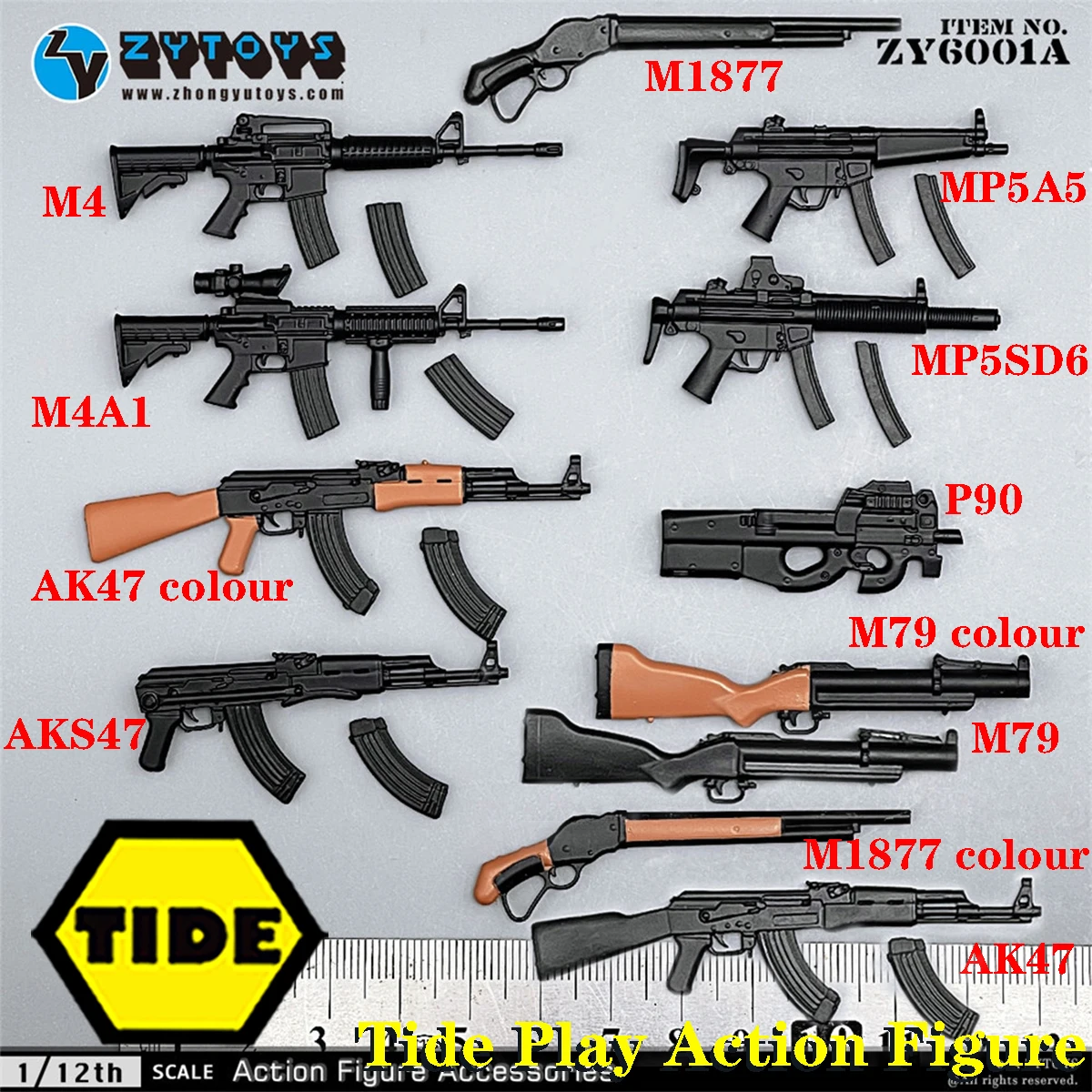 ZYTOYS 1/12 Mini Plastics WW2 Soldier Weapons Model MP5 M4 AK47