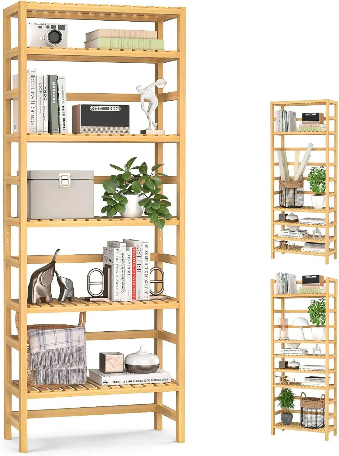 

Bookshelf, 6-Tier Bamboo Adjustable 63.4” Tall Bookcase Book Shelf Organizer, Free Standing Storage Shelving Unit for Li