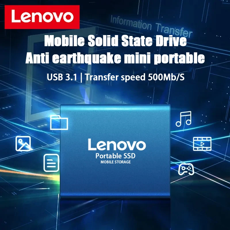 Lenovo Original 1TB External hard drive Portable SSD 2TB External Solid State Drive USB 3.1/Type-C Hard Disk High-Speed Storage