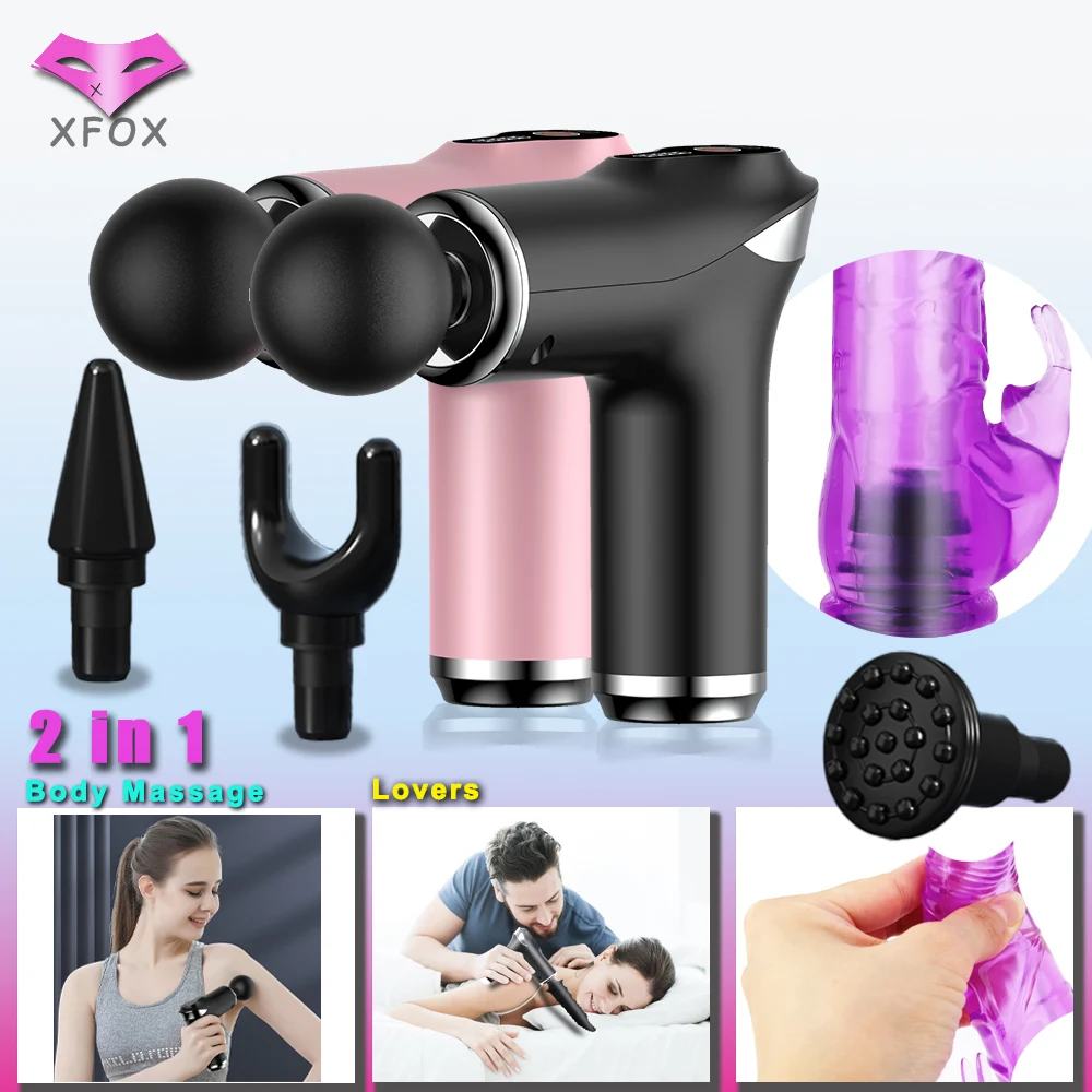 XFOX-pistola de masaje de tejido profundo para hombres y mujeres, masajeador muscular de ataque, portátil, corporal, eléctrico, Fitness, cabeza de