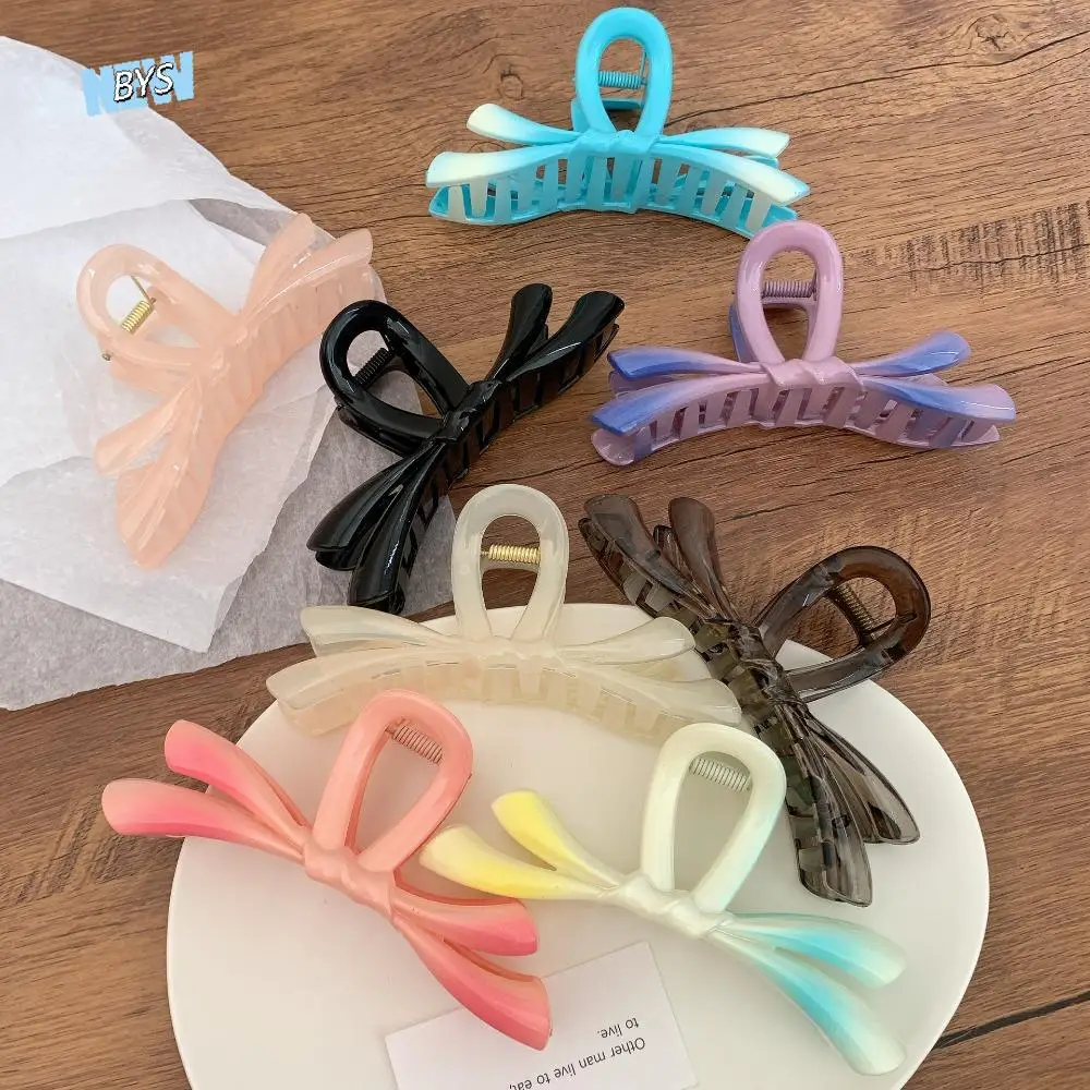 

Cute Jelly Color Bow Hair Claw Plastic Grab Clip Bowknot Hair Clip Ribbon Korean Style Large Shark Clip Daily