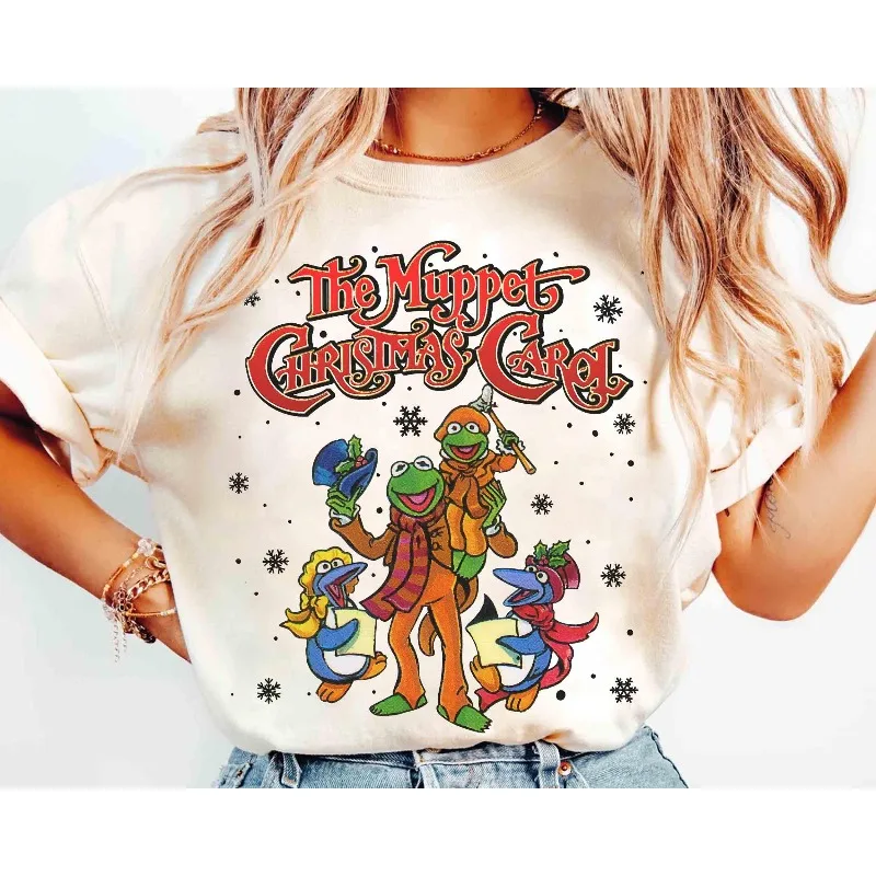 قميص Retro Muppet Christmas Carol Kermit The Frog and Tiny Tim، تي شيرت ديزني ميكي لحفلات عيد الميلاد المجيد جدًا،
