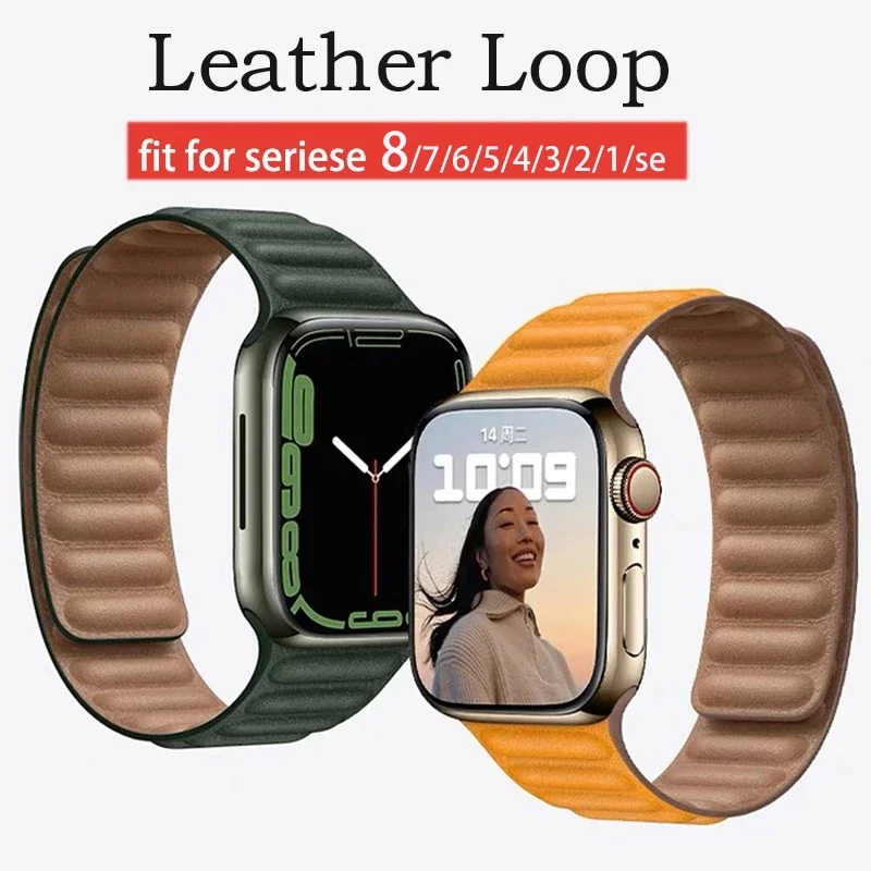 Leather Strap for Apple watch Ultra band 49mm 44 40MM 42mm Original Magnetic Loop bracelet iWatch Series 9 8 7 6 SE 5 45MM 41mm