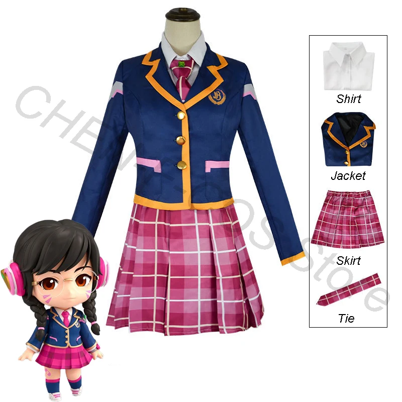 Overwatch D.Va Cosplay Costume Skirt Shirt Jacket Game Role Play School Uniform Halloween Christmas Carnival Full Set