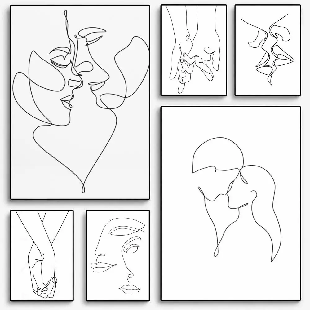 Simple Black White Couple Line Poster Room Home Decoration Interior Wall Art Printing Garage Posters Gift
