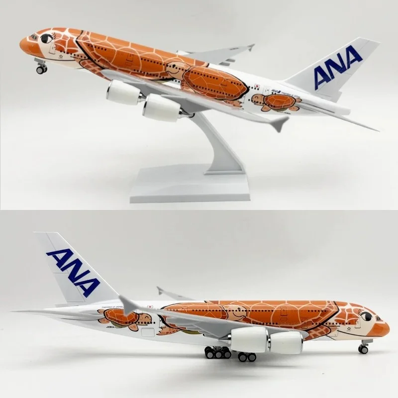 

A380 Модель самолета Air Japan ANA 30 см Оранжевая морская черепаха Масштаб самолета Смола Литье под давлением с основанием самолета Дисплей Игрушки