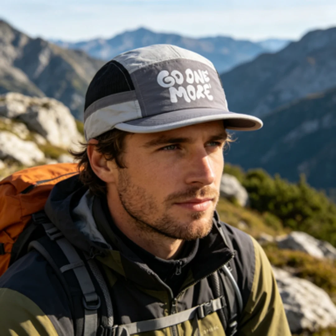 Bestseller GO ONE MORE Buchstaben-Print 5-Panel-Kappe Schnell Trocknende Mesh-Splicing Baseballkappe Outdoor-Sport Laufmützen für Männer und Frauen – Detail 20
