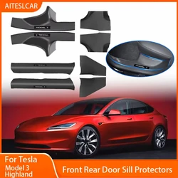 For Tesla Model 3 Highland 2024 ABS Front Rear Door Sill Protective Pad Cover Guards Threshold Bumper Strip Sill Car Accessorie