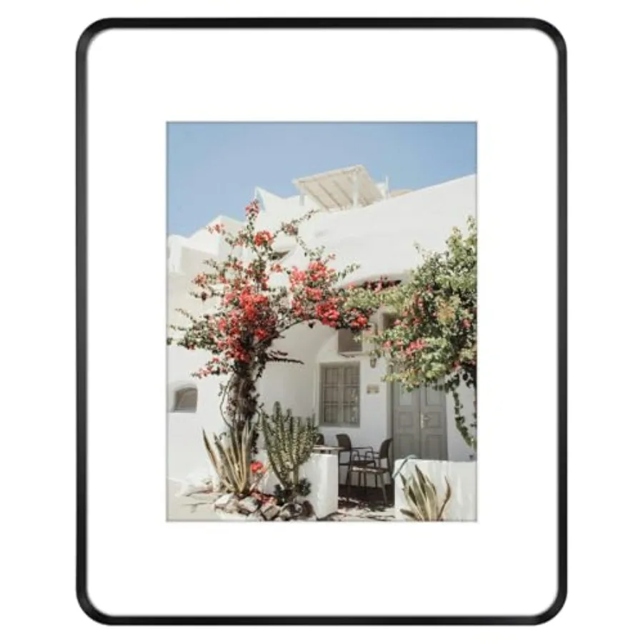 

Aluminum Picture Frame - With Mat for Photo or Without Mat for Round Edges 16 x 20 Photo with 1-inch Radius Corner - Real Glass