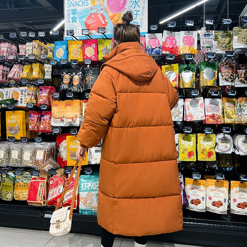 Casaco de algodão feminino, Parkas longas, jaqueta solta, tamanho grande, grosso, quente, outwear, versátil, casaco com capuz, feminino, inverno, novo, 2023