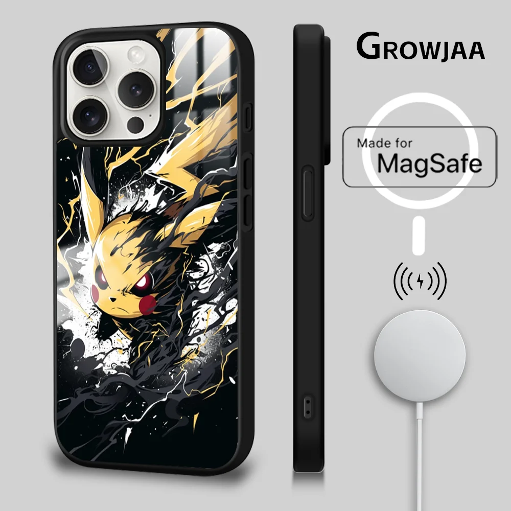 Pikachu Pokemon Phone Case For iPhone 16 15 14 13 12 11 Pro Max Plus Mini New Magsafe Mirror Wireless Magnetic Cover