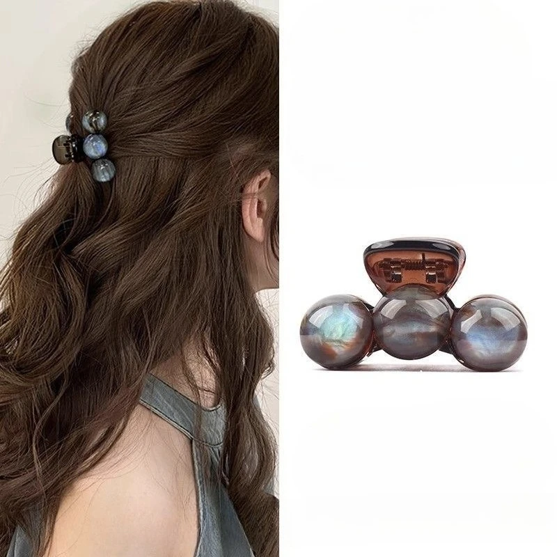Gradient Beads Hair Claw Small Women Hair Crab Clip Geometric Acrylic Ponytail Hairpin Shark Clip Fashion Hair Clip Accessories