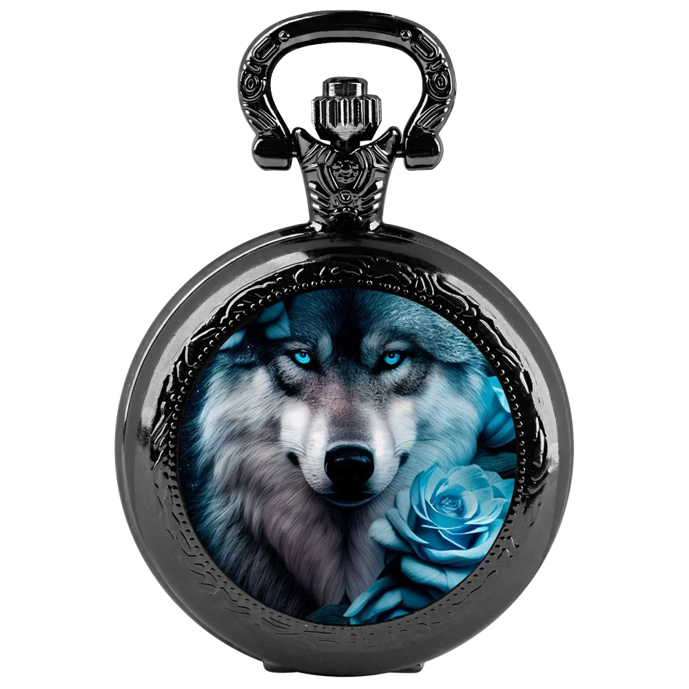 Reloj de bolsillo de cuarzo con parche de cristal rosa de lobo gris, una combinación de romance y Vida Salvaje