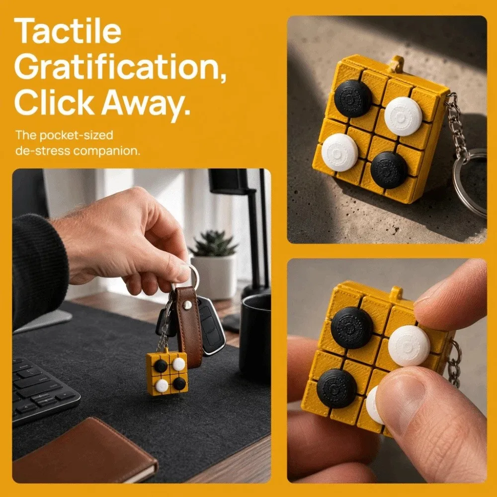3D Printed Go Board Clicker Keychain Gomoku Shape 4-key Keyboard-style Mechanical Keyboard Pendant Creative Funny