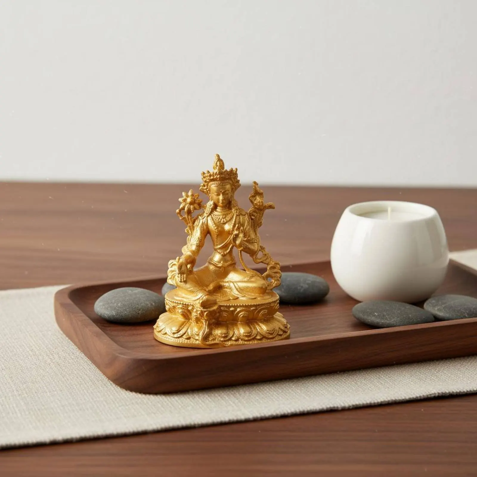 

Miniature Golden Buddha Statue Palm Size Pocket-Sized Deity Decoration Sitting Buddha Statue Feng Shui Religious Decor Tranquil