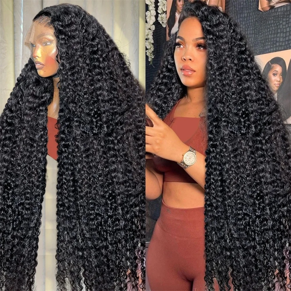 200 Density 30 34 38 Inch Deep Wave 13x6 HD Transparent Lace Frontal Wig Human Hair Water Curly 13x4 Lace Front Wigs For Women