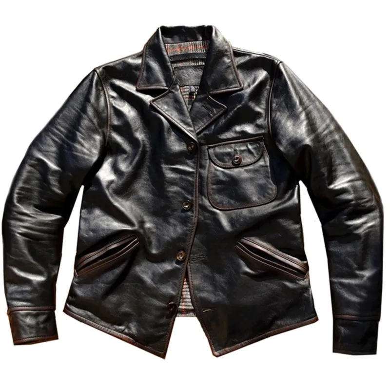 Tea Core Xiaoyou leather four-corner workwear lapel  coat