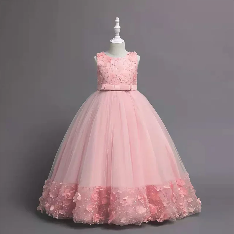 Blumen mädchen Kleid ärmellose Prinzessin Kinder Hochzeit Host Performance bodenlangen Ballkleid Hochzeits kleider boden lang