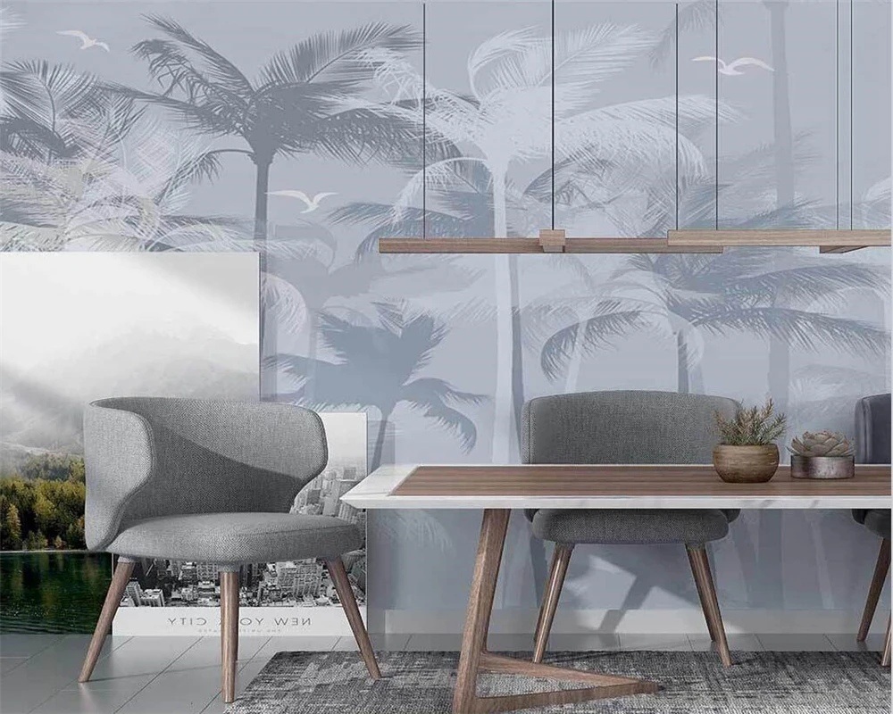 

beibehang Custom Modern New Nordic Hand Painted Abstract Coconut wall papers home decor Tropical Plants Background Wallpaper