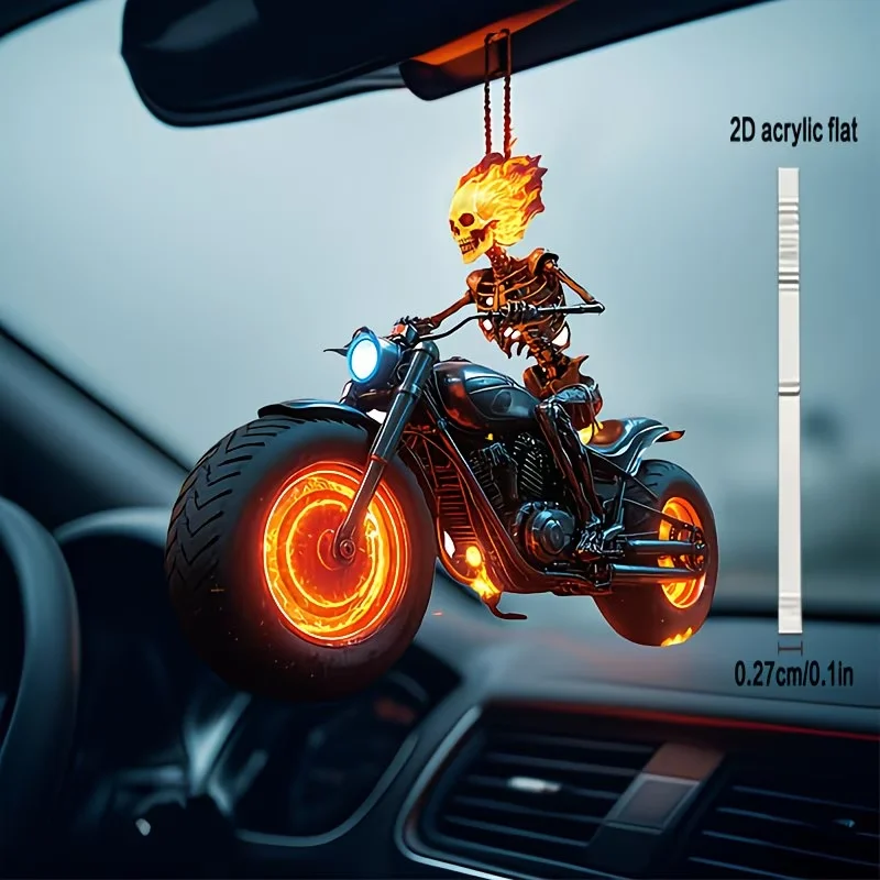 1PCS Charming Flame Skull Motorcycle Home Decoration Ideal Car Rearview Mirror Key Storage Bag Suspension Decoration